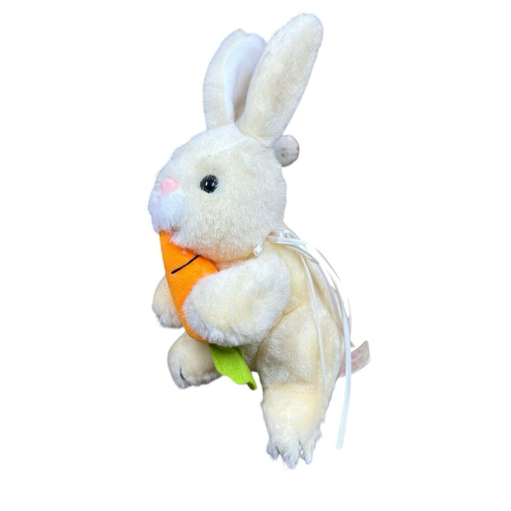 Vtg 90s Fordlet Yellow Plush 9" Stuffed Easter Bunny with Carrot 1990 Ribbon